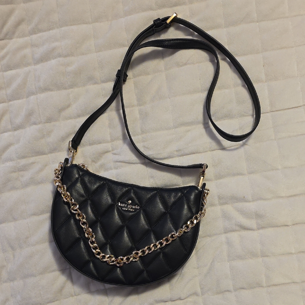 Kate Spade Black Quilted Crossbody Bag with Gold Chain